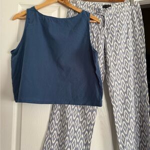 BUNDLE Blue Crop Top & Linen Pants Willi Smith 2 piece set (not matching)